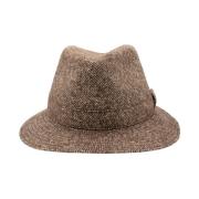 Borsalino Elegant Herringbone Fedora Hat Brown, Herr