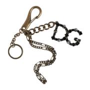 Dolce & Gabbana Kristallprydd Metallnyckelring med Logotyp Gray, Dam