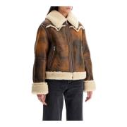 Stand Studio Sliten Faux Shearling Aviator Jacka Brown, Dam