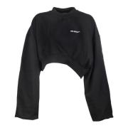 Off White Svart Croppad Sweatshirt - Oversized Passform Black, Dam