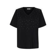 Cream Svart V-ringad T-shirt med similisten Black, Dam