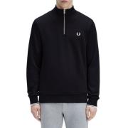 Fred Perry Halv Zip Tröja Svart Bomull Black, Herr