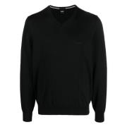 Hugo Boss Ullstickat med broderat logotyp Black, Herr