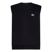 Stüssy Svart Ärmlös Bomulls Jacka med Logotyp Black, Herr