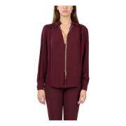 Elisabetta Franchi Georgette blus med avtagbar halsband Red, Dam