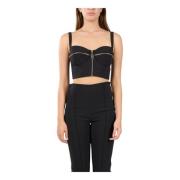 Elisabetta Franchi Balconette Zip Motif Bustier Top Black, Dam