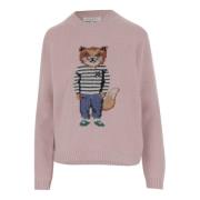 Maison Kitsuné Rävmönster Ull Crew Neck Sweater Pink, Dam