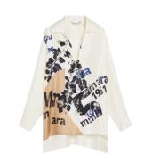 Max Mara Vit Oversized Sidenskjorta med Tryckt Motiv White, Dam