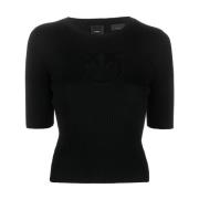 Pinko Svart Intarsia-Stickad Logotyp Topp Black, Dam