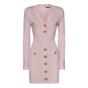 Balmain Rosa Ribbad Miniklänning med Gyllene Knappar Pink, Dam