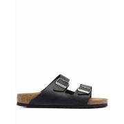 Birkenstock Svarta Läder Öppen Tå Sandaler Black, Dam