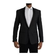 Dolce & Gabbana Svart Sammet Blazer med Vita Polka Dots Black, Herr