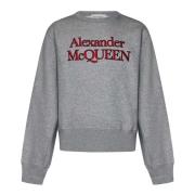 Alexander McQueen Grå Sweatshirt Loose-fit Signatur Broderi Gray, Herr