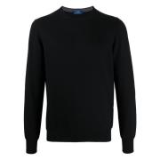 Barba Virgin Wool Crew-Neck Stickat plagg Black, Herr