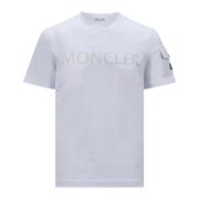 Moncler Vit Bomull Jersey T-shirt med Logo White, Herr