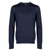 Barba Virgin Wool Crew-Neck Stickat Blue, Herr