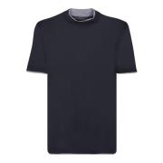 Brunello Cucinelli Lyxig T-shirt i Silkeblandning med Krominsatser Blu...