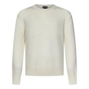 Tom Ford Vit Stickad Crewneck Tröja Aw24 White, Herr