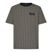 Balmain Elfenbensfärgad Monogram T-shirt med Stilren Logotyp Multicolo...