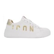 Icon Denim Vit Sneaker med Guld Logotyp Bokstäver White, Dam