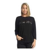 2-Biz Svart Cropped T-shirt med Paljettmotiv Black, Dam