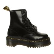 Dr. Martens Svart Läderplattformsstövel med Dekorativ Söm Black, Dam