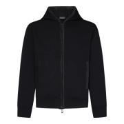 Emporio Armani Svart Zip-Up Hoodie med Corduroy Trim Black, Herr