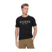 Guess Stretch bomull T-shirt - Svart Rund hals Kort ärm Black, Herr