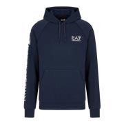 Emporio Armani EA7 Blå hoodie med vitt logotyp bokstäver Blue, Herr