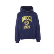 Gucci Grå hoodie med Teddy Logo Patch Blue, Herr