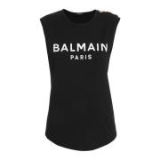 Balmain Miljödesignad bomull T-shirt med logotryck Black, Dam