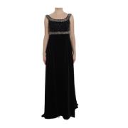 Dolce & Gabbana Brun Velvet Crystal Sheath Gown Klänning Black, Dam