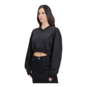 Calvin Klein Jeans Svart Tröja V-Ringad Ribbstickad Nederkant Black, D...