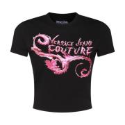 Versace Jeans Couture Svart Bomull Logo Print T-shirt Black, Dam