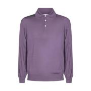 Brunello Cucinelli Lila ullstickad polotröja Purple, Herr