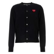 Comme des Garçons Röd Emblem Stickad Rund Hals Kofta Black, Herr