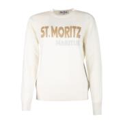 MC2 Saint Barth Vit Crew Neck Tröja med Guldskrift White, Dam