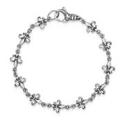 Nialaya Men's Silver Fleur de Lis Linked Bracelet Gray, Herr