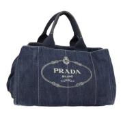 Prada Vintage Pre-owned Canvas handvskor Blue, Dam