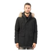 YES ZEE Svart parka med fuskpäls huva Black, Herr