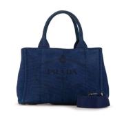 Prada Vintage Pre-owned Canvas handvskor Blue, Dam