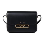 Emporio Armani Svart läderväska med metalllogospänne Black, Dam