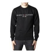 Tommy Jeans Svart Print Sweatshirt Män Bomull Fleece Black, Herr