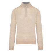 Gran Sasso Ull Half-Zip Stickat, Tillverkat i Italien Beige, Herr