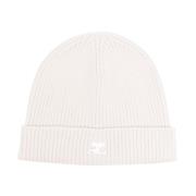 Courrèges Logo-Patch Ribbstickad Beanie Beige, Dam