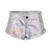 One Teaspoon Silver Metallic Lädershorts Gray, Dam