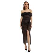 Self Portrait Svart Diamante Fishnet Midi Klänning Black, Dam