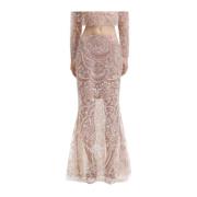 Self Portrait Paljett Paisley Maxi Kjol i Nude Pink, Dam