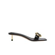 Jacquemus Svarta krokodiltexturerade klack sandaler Black, Dam