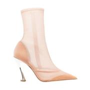 Mugler Beige ankelboots med silverklackar Beige, Dam